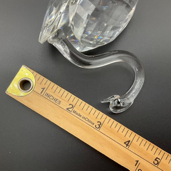Vintage Set 2 Crystal Art Glass Swan Faceted Figurine Paperweight MCM Art Deco - Picture 5 of 9